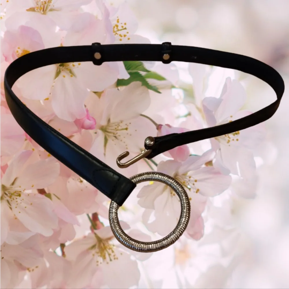 Adjustable Black & Silver Loop Hook Belt Size M/L